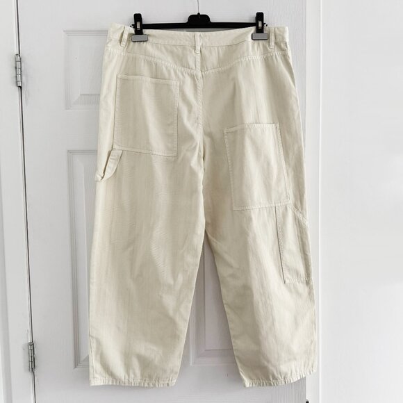 Tibi Garment Dyed Twill Cropped Slouchy Carpenter Jean in Cream, size 32 - Picture 8 of 9